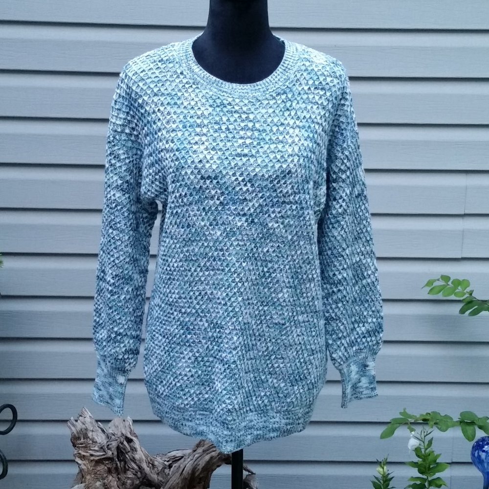 ISABEL MATERNITY SIZE M COTTON BLEND CREW NECK TEXTURED BLUE SWEATER